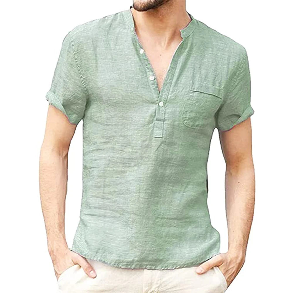 Summer New Men's Short-Sleeved T-shirt Cotton and Linen Led Casual Men's T-shirt Shirt Male Breathable S-3XL - 3KDyn